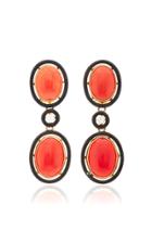 Eleuteri Vintage Yellow Gold And Coral Pendant Earrings