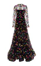 Christian Siriano Black Sheer Floral Applique Gown