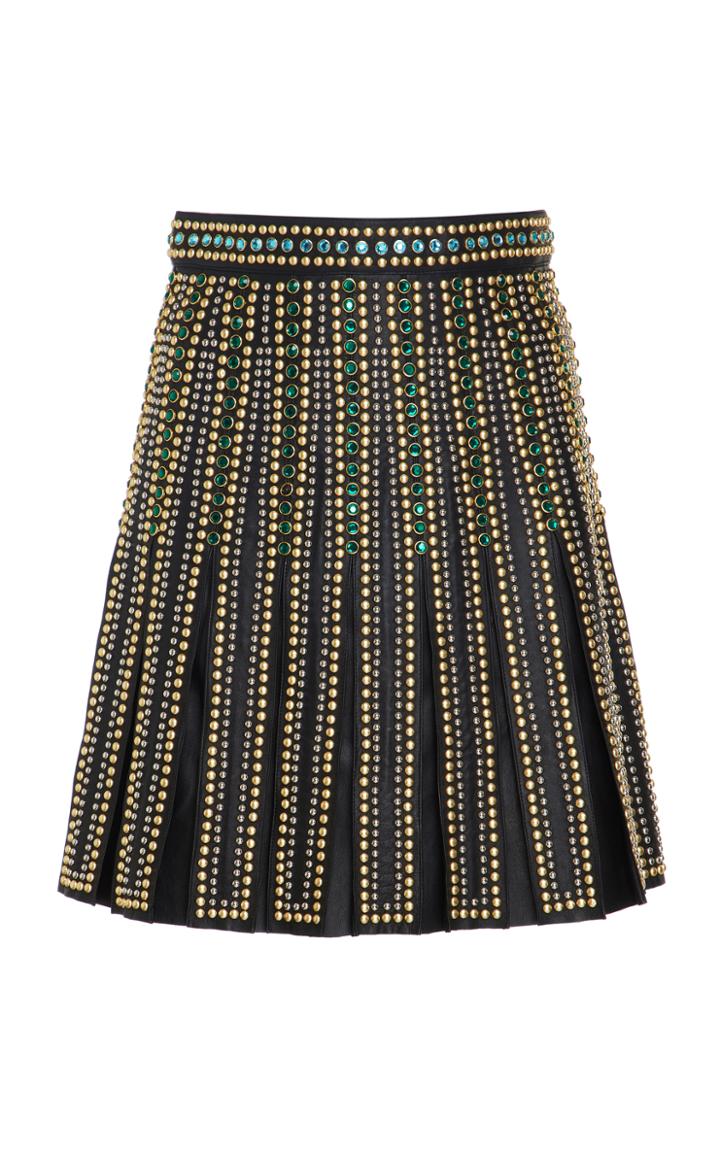 Elie Saab Pleated A-line Leather Skirt