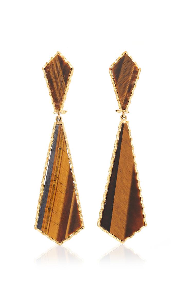 Moda Operandi Particulieres Geometric Tiger's Eye Pendant Earrings