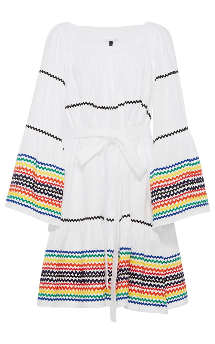 Lisa Marie Fernandez Long Sleeve Peasant Dress With Multicolored Ricrac