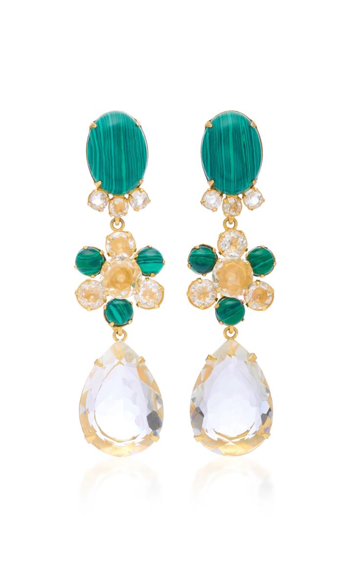 Bounkit Malachite And Quartz 14k Gold-plated Brass Fish Hook Earrings