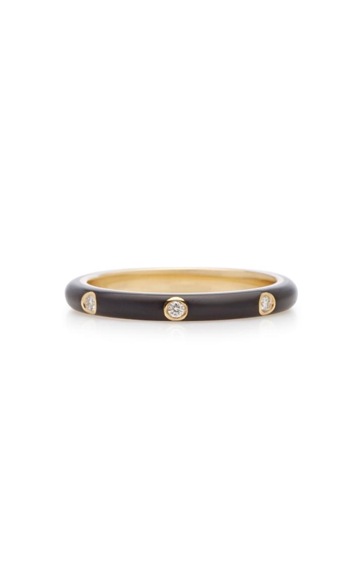 Ef Collection 14k Gold And Diamond Enamel Stack Ring