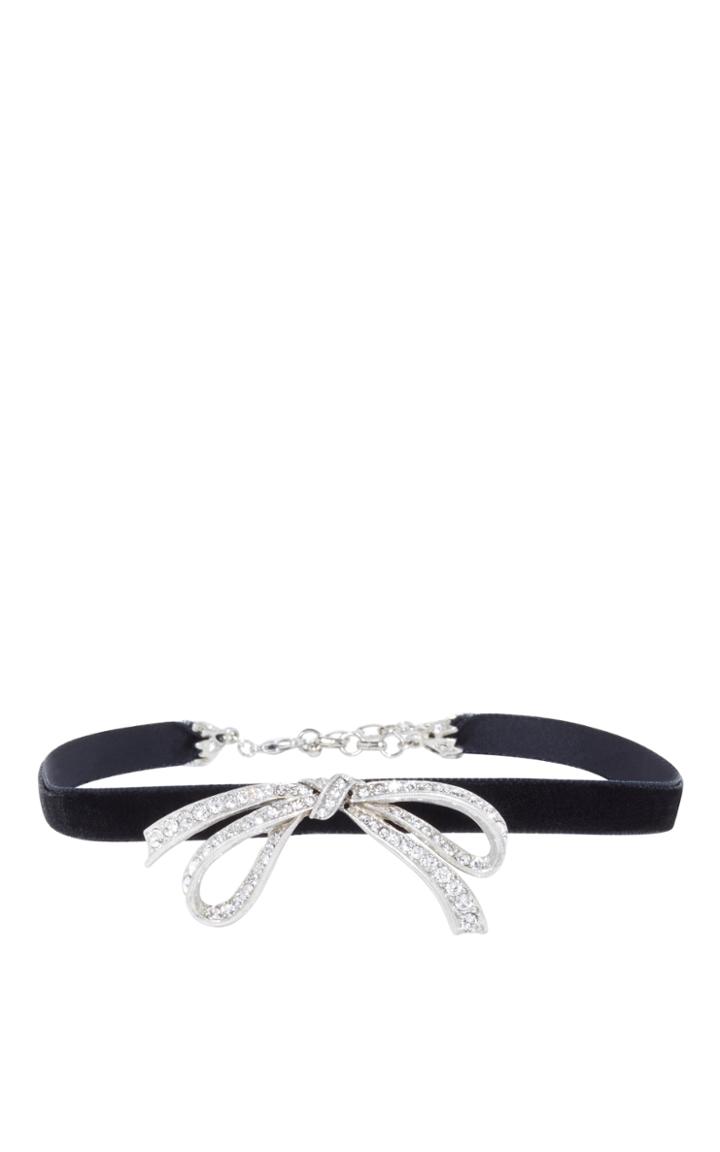 Ben Amun Black Satin Choker With Silver Crystal Deco Pendant