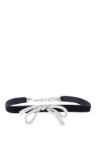 Ben Amun Black Satin Choker With Silver Crystal Deco Pendant