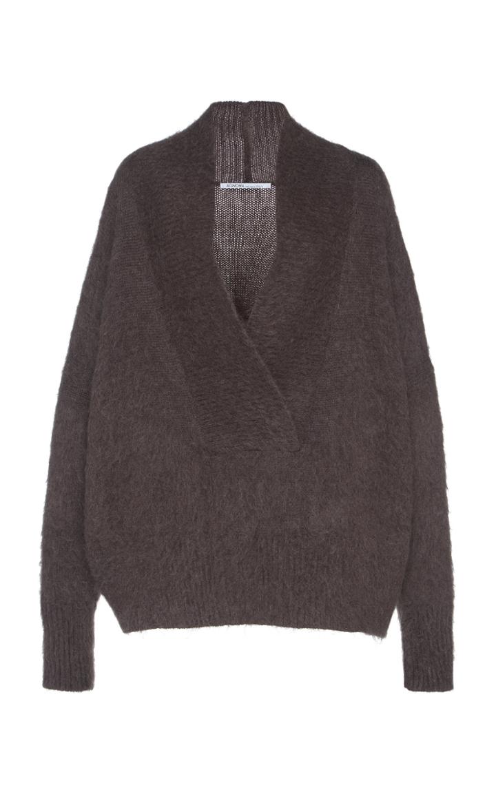 Agnona Gauzed Mohair And Cashmere Wrap Collar Sweater
