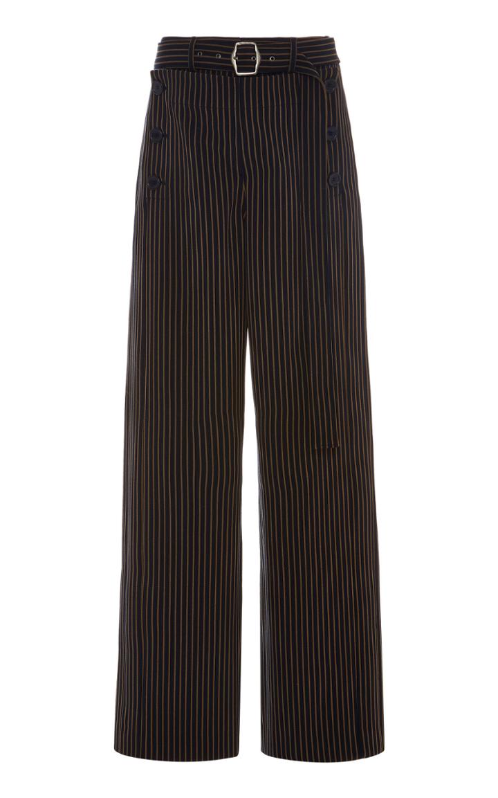Sies Marjan Anouk Belted Pinstriped Twill Straight-leg Pants