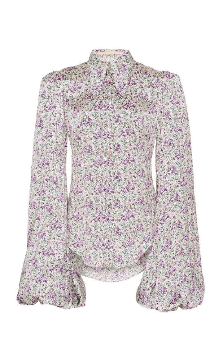 The Vampire's Wife Button-front Floral-print Satin Blouse Size: 14