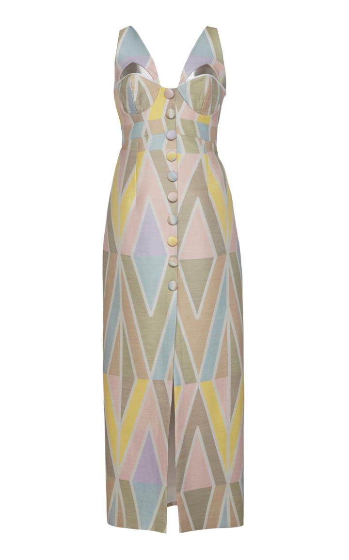 Sandra Mansour Cassis Patterned Brocade Dress