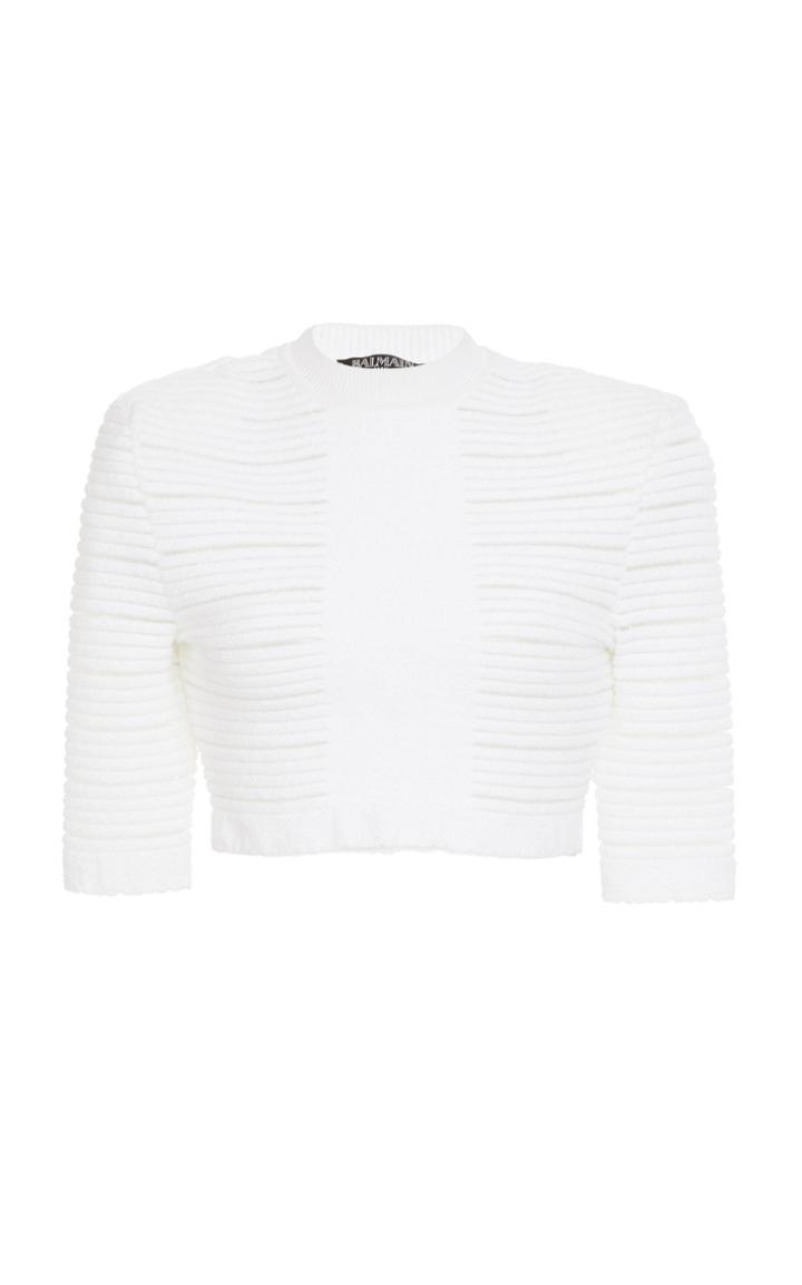 Balmain Short-sleeve Medical Stripe Cropped Crepe Top
