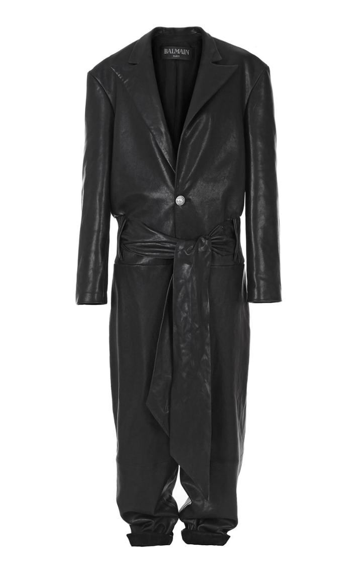 Balmain Belted Leather Blazer Jumpsuit