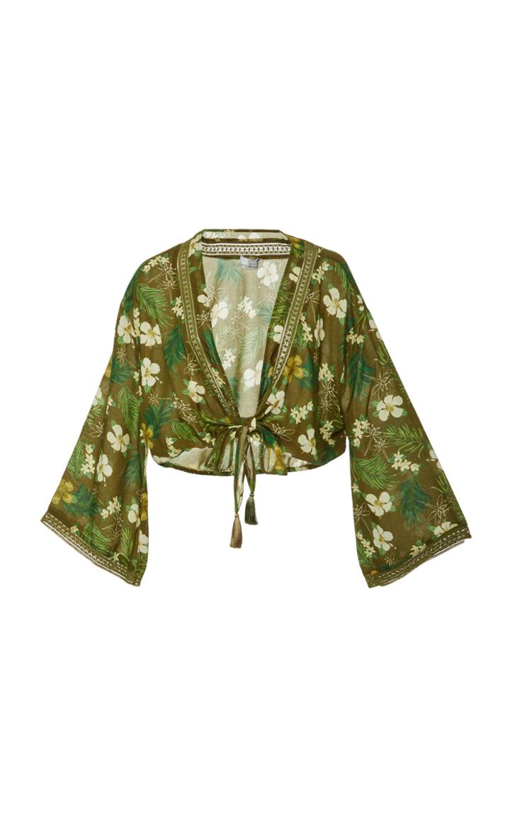 Miguelina Zaida Tie-front Floral-print Voile Top