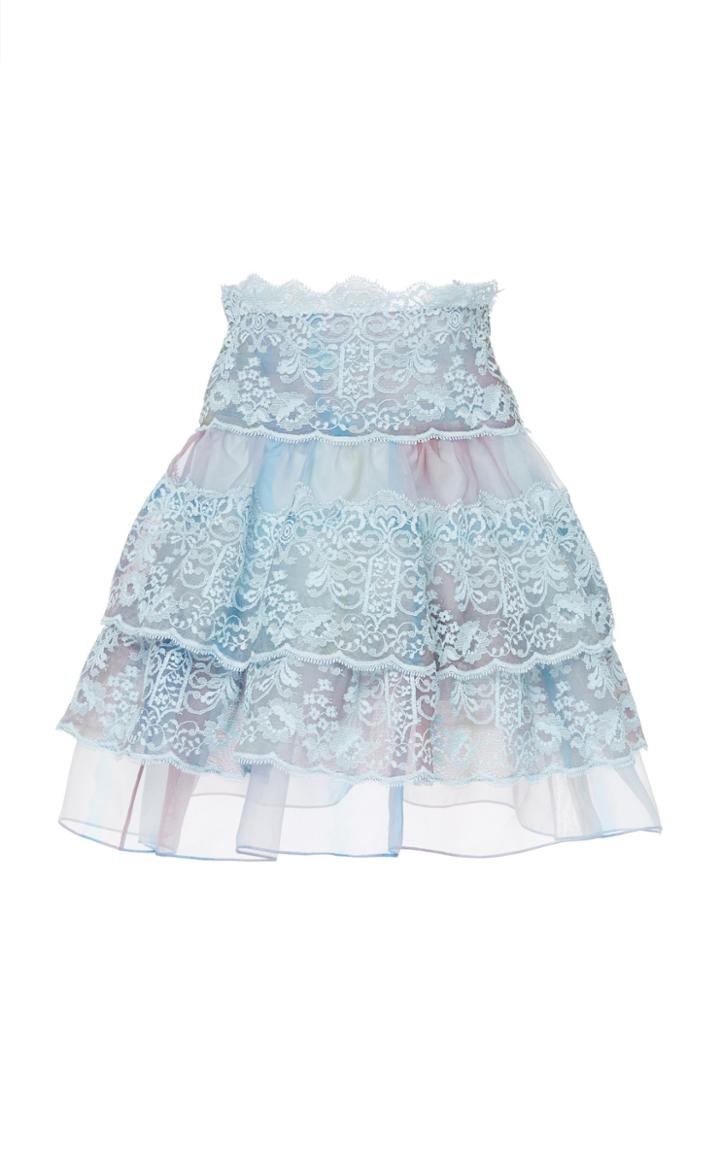 Luisa Beccaria Tiered Lace Organza Mini Skirt