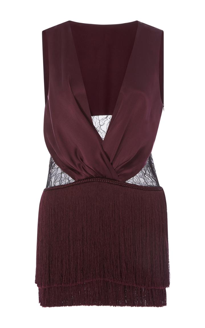 Prabal Gurung Sleeveless V-neck Blouse With Fringe Inserts