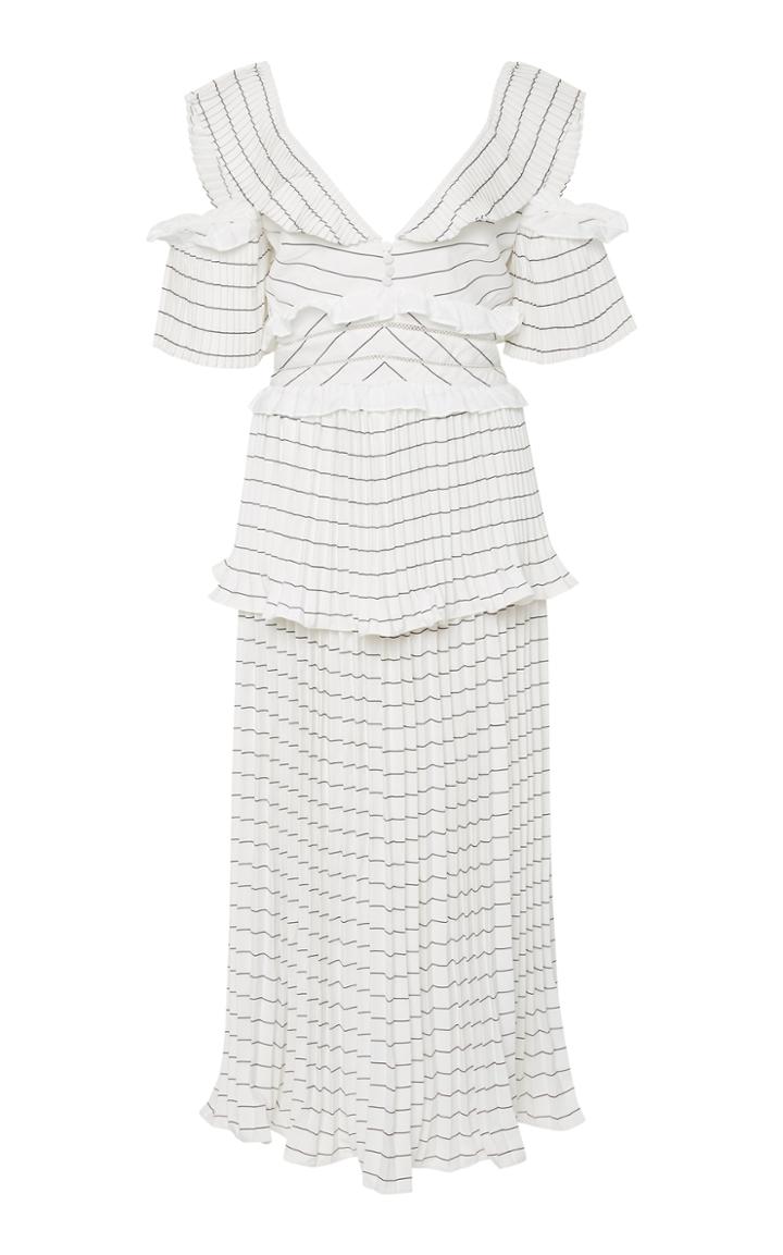 Self Portrait Monochrome Striped Cold-shoulder Crepe Dress