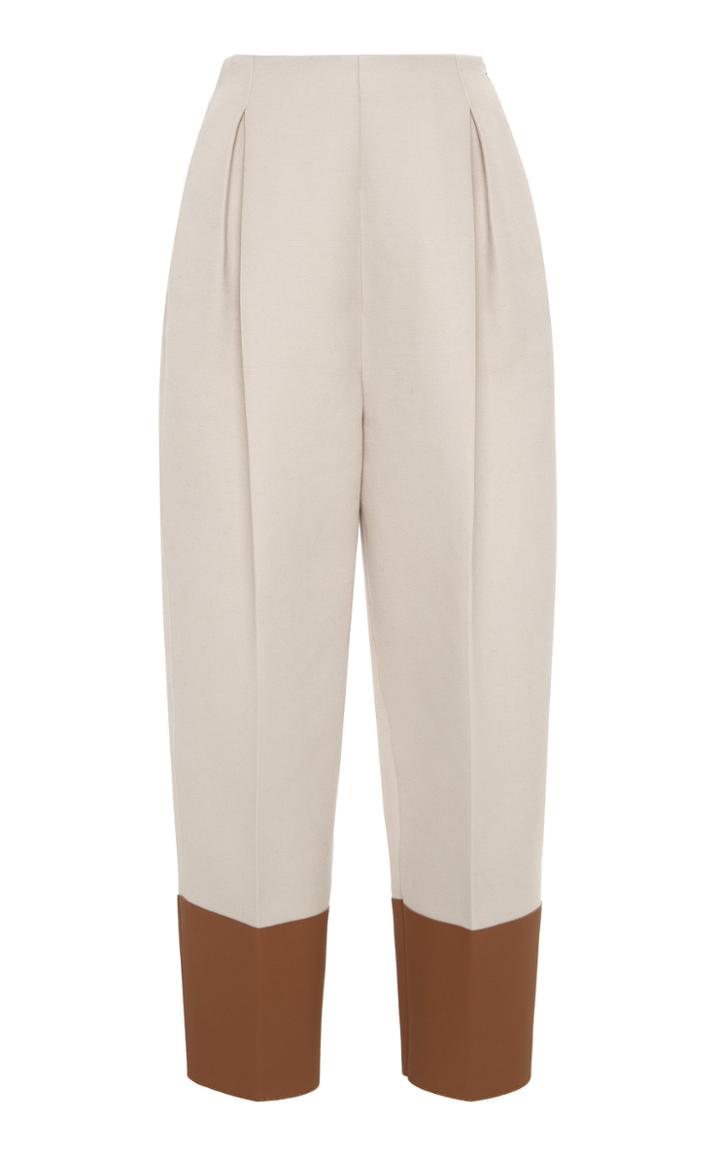 Moda Operandi Agnona Leather-cuffed Twill Straight-leg Pants