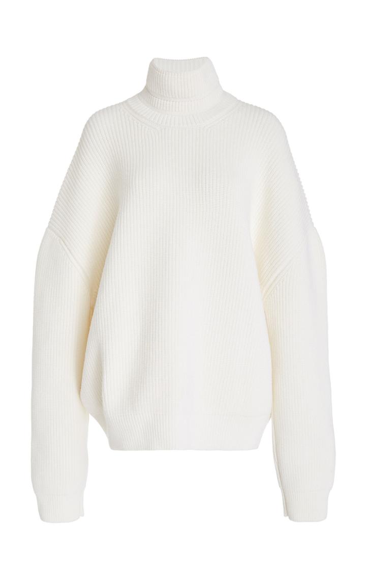 Brandon Maxwell Oversized Ribbed Wool Turtleneck Sweater