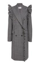 Michael Kors Collection Checked Ruffled Wool Midi Trench Coat