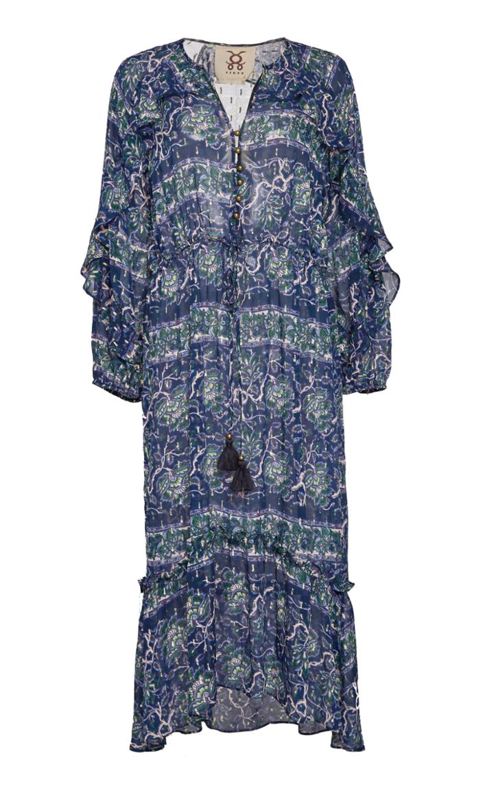 Figue Elodie Printed Ruffled Silk-blend Dress