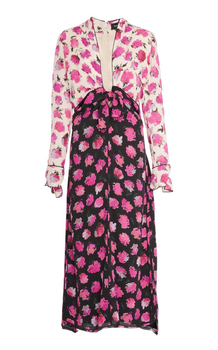 Proenza Schouler Silk Bi-color Floral Plunge Dress