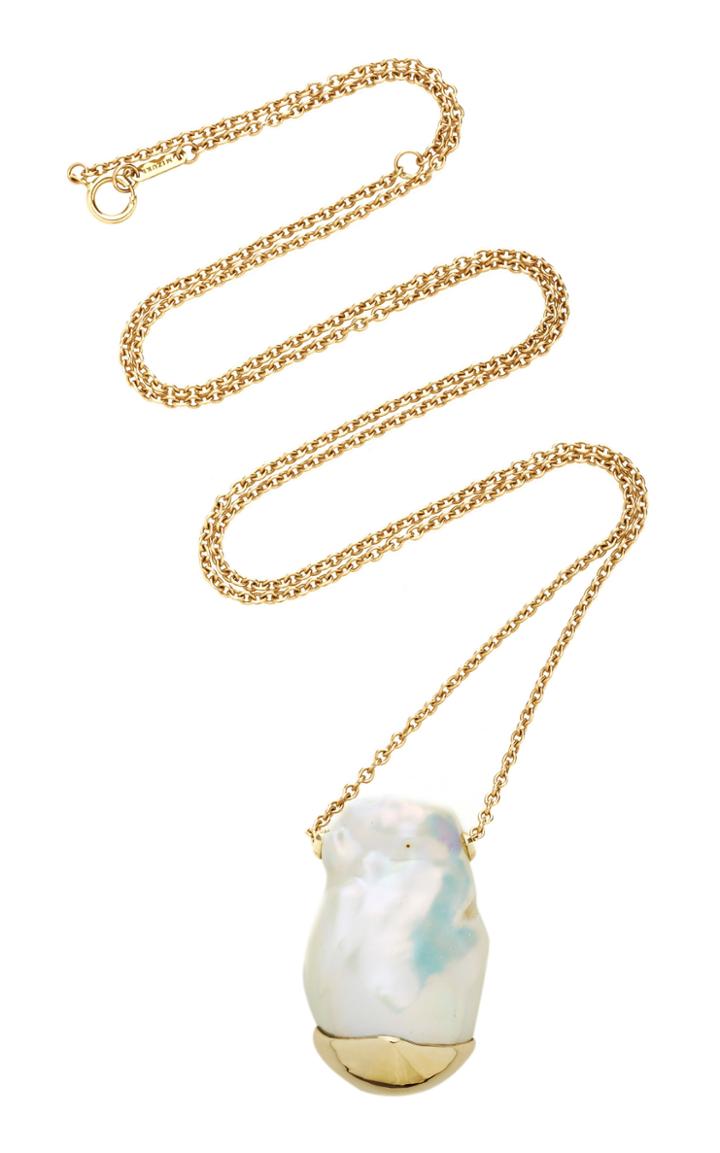 Mizuki 14k Charm Baroque Slide White Freshwater Necklace