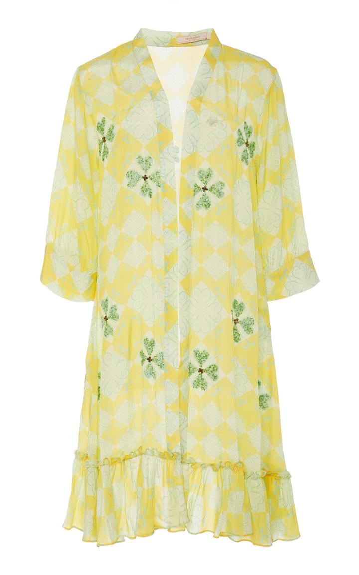 Verandah Canary Hand-beaded Inlay Print Cape