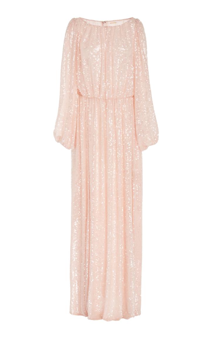 Adam Lippes Sequin Embroidered Boatneck Chiffon Gown