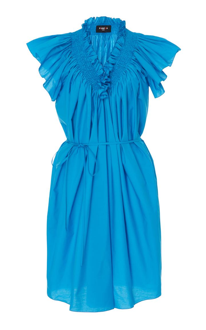 Paule Ka Ruched Cotton Poplin Mini Dress