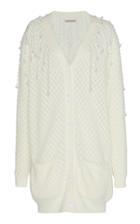 Christopher Kane Fringed Faux Pearl-embellished Wool Cardigan