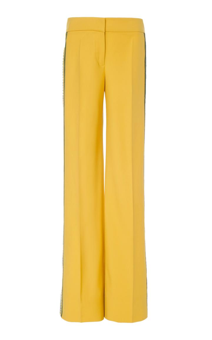 Oscar De La Renta Straight Leg Tailored Pant With Embroidered Side Panel