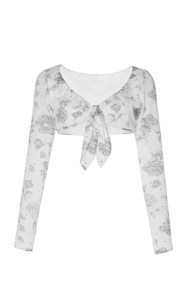 Alessandra Rich Knotted Georgette Crop Top