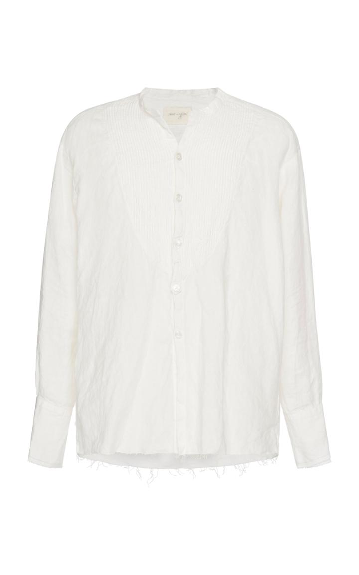 Greg Lauren Collarless Linen Button-up Shirt