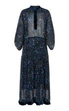 Warm Primrose Velvet-trimmed Printed Chiffon Maxi Dress
