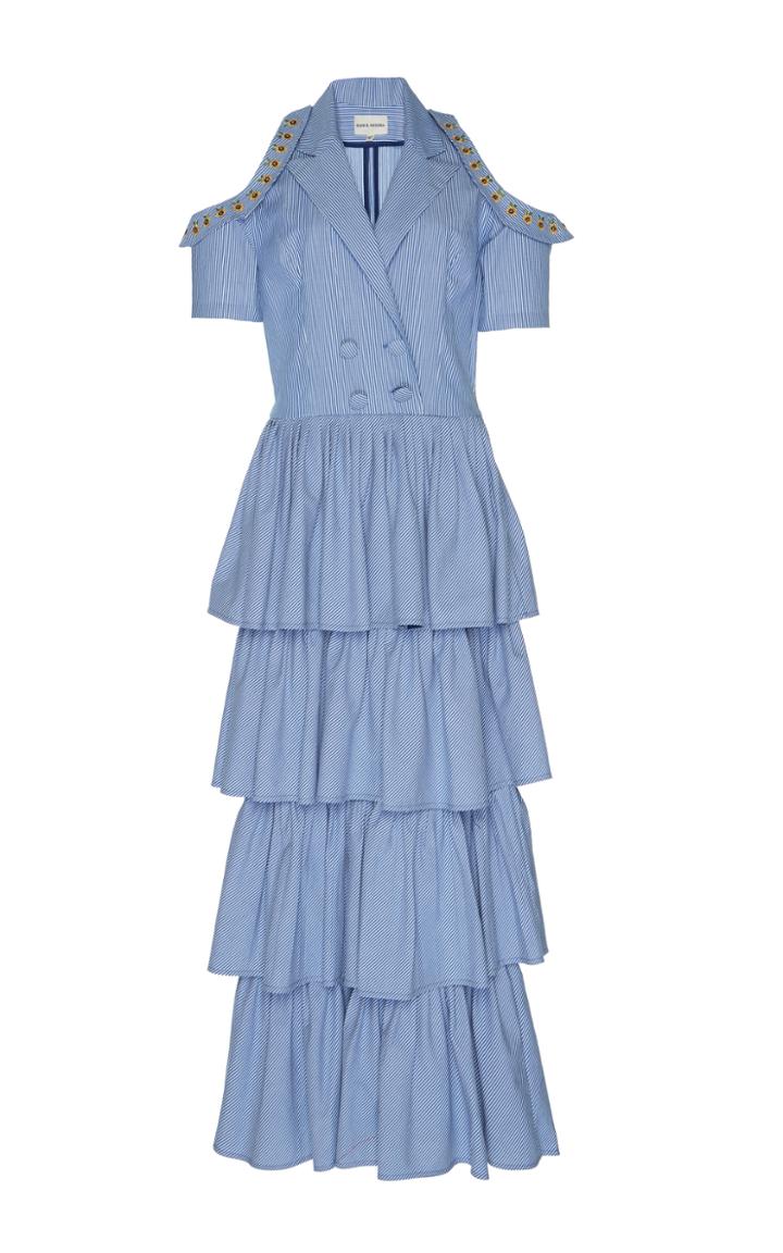 Rahul Mishra Stripe Tiered Sunflower Dress