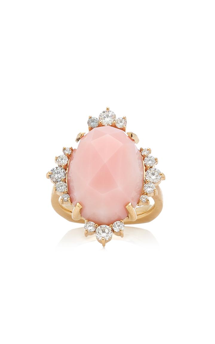 Kathryn Elyse Halo 14k Yellow Gold Opal And Diamond Ring