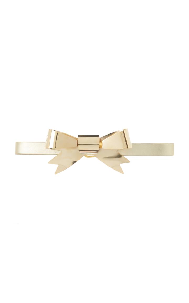 Rodarte Metallic Gold Skinny Leather Waist Belt With Large Gold Bow Ornament