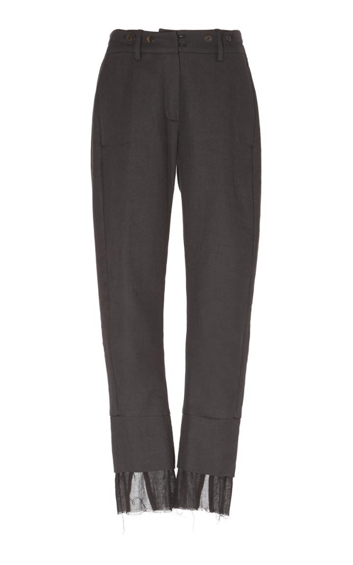 Ann Demeulemeester Ruffle-trimmed Cotton And Linen-blend Pants