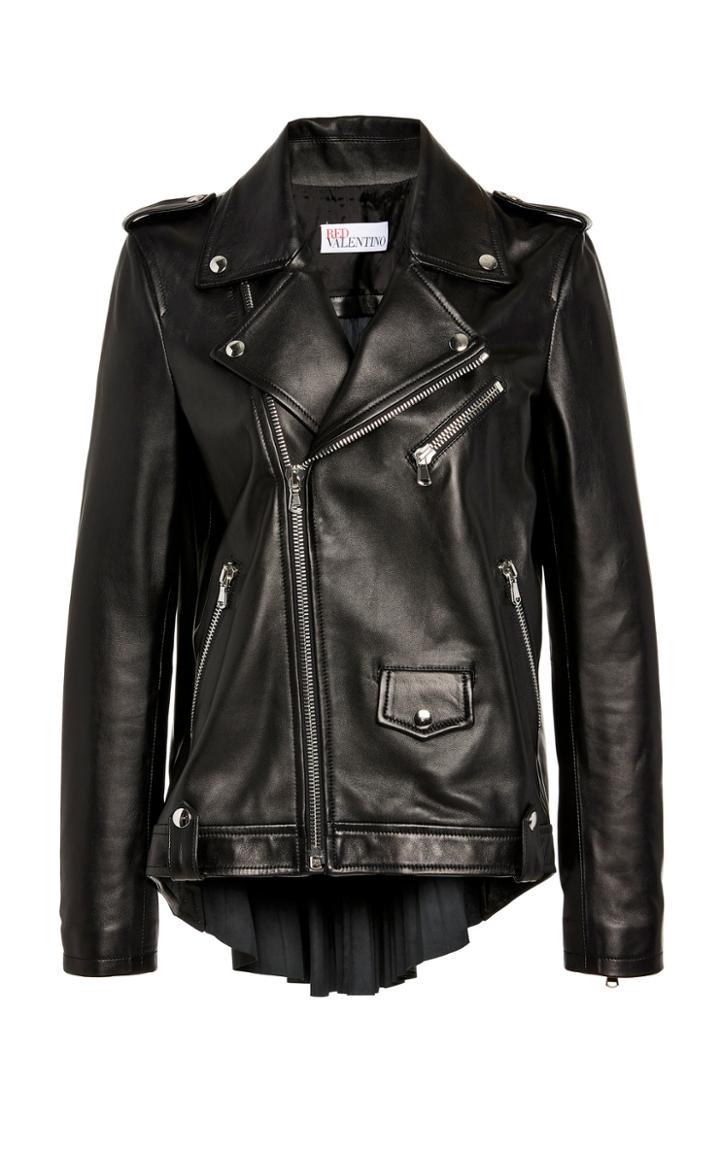 Red Valentino Pleated Leather Biker Jacket
