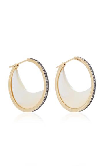 Noor Fares Chandra Crescent Earrings In Yellow Gold With Mother Of Pearl Crescents & Diamonds