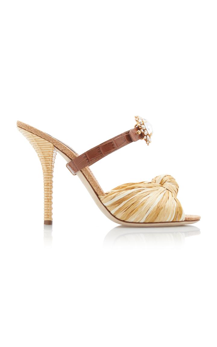 Dolce & Gabbana Crystal-embellished Raffia And Leather Sandals