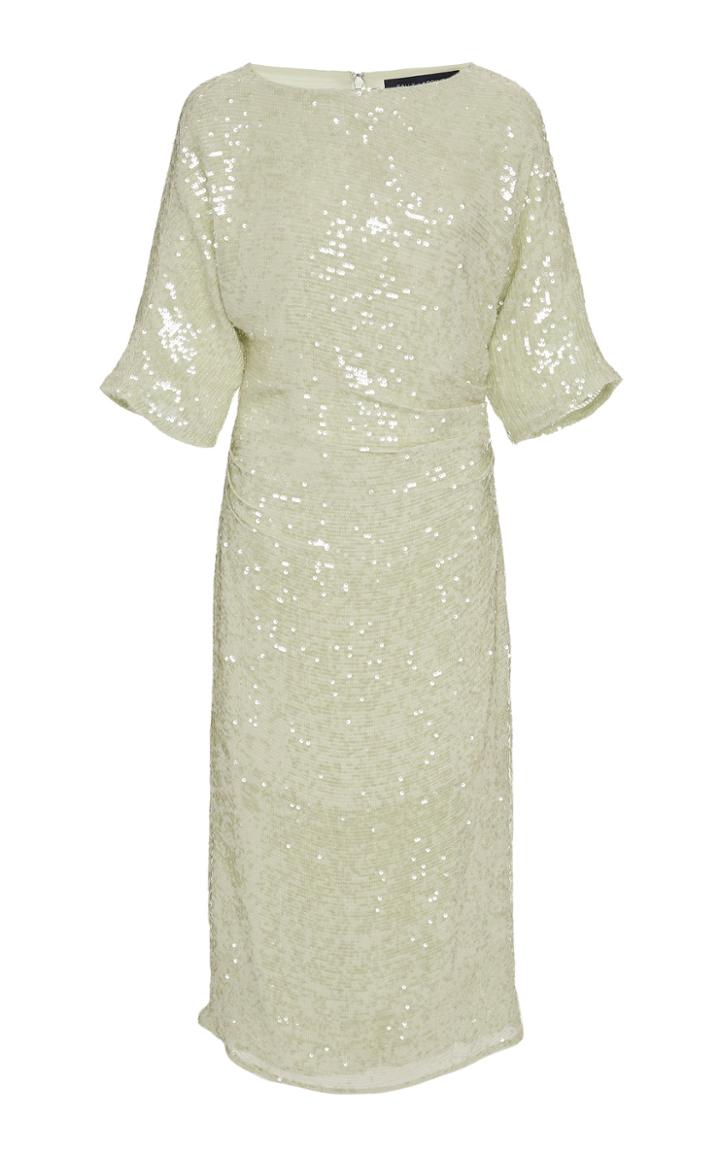 Lapointe Sequin Viscose Short Sleeve Draped Waist Dolman Midi Dress