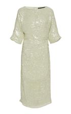 Lapointe Sequin Viscose Short Sleeve Draped Waist Dolman Midi Dress