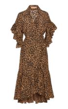 Michael Kors Collection Ruffle Animal Print Silk Wrap Dress