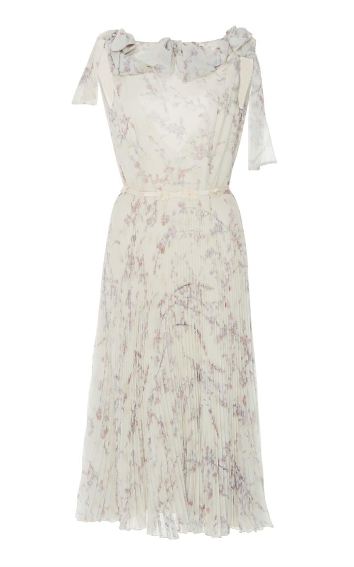 Luisa Beccaria Georgette Plisse Sleeveless Floral Dress