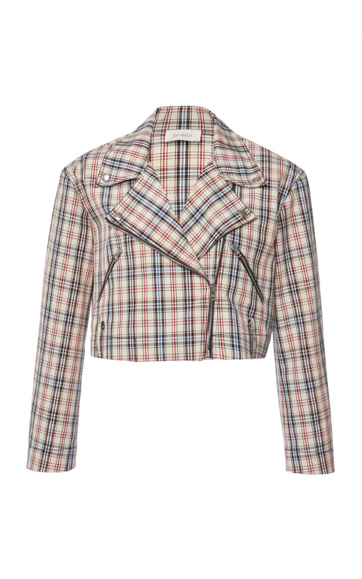 Isa Arfen Tartan Cropped Biker Jacket