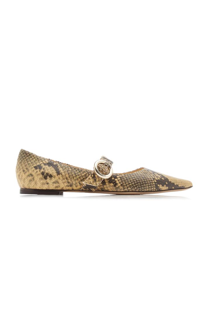 Jimmy Choo Gela Snake-effect Leather Ballet Flats