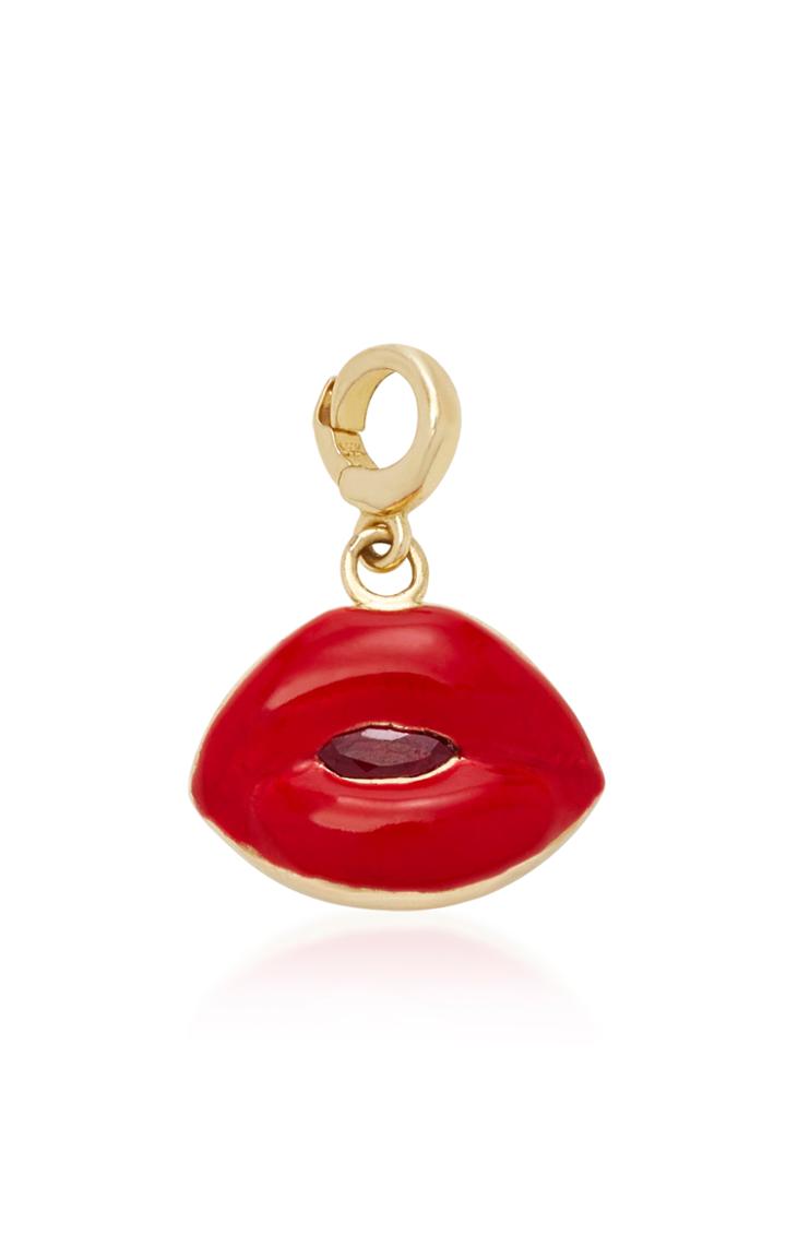 Luis Morais Small Lips Charm With Red Enamel And Gemfields Ruby Tongue
