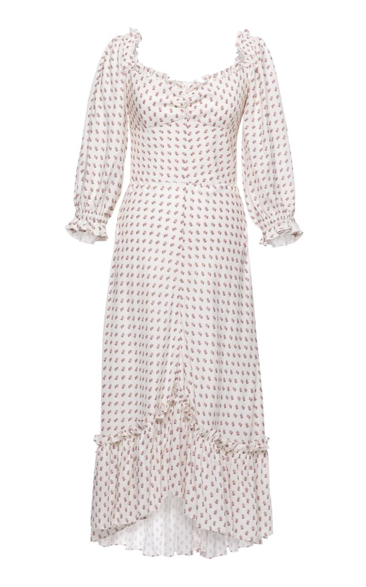 Moda Operandi Lena Hoschek Charmeuse Ruffle-trimmed Floral Jersey Midi Dress