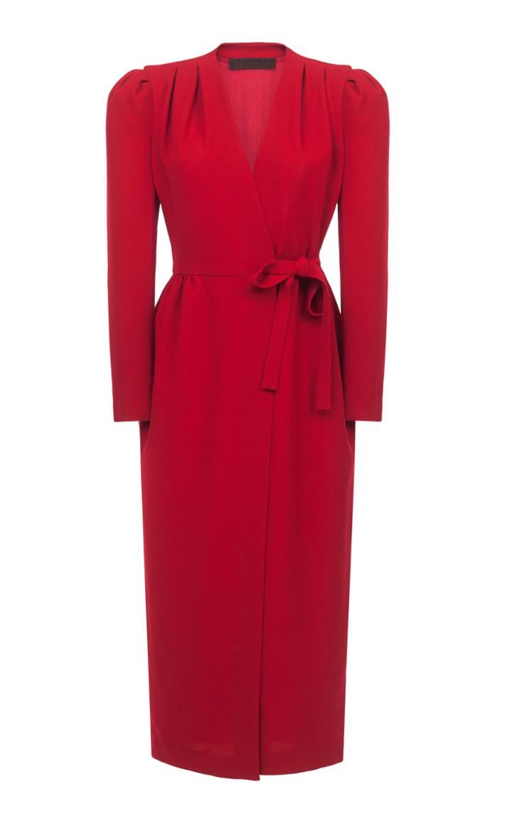 Ulyana Sergeenko Demi Couture Long Sleeve Wrap Midi Dress