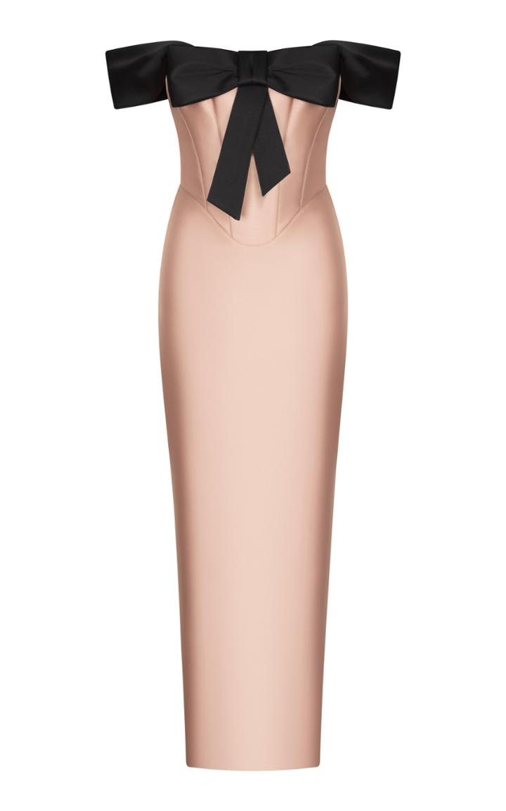 Rasario Bow-detailed Satin Off-the-shoulder Midi Dress